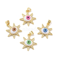 Brass Micro Pave Cubic Zirconia Pendants, with Acrylic, Cadmium Free & Lead Free, Long-Lasting Plated, Sun with Evil Eye, Mixed Color, 21x21.5x5mm, Hole: 4x3.5mm(KK-B059-46G)