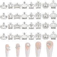 32Pcs 8 Style Crown Alloy Rhinestone Nail Art Cabochons, Nail Art Charms for Women DIY Manicures Decoration Accessories, Silver, 7~11x8.5~12x2~4mm, 4pcs/style(MRMJ-FH0001-20)