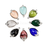 Cat Eye Faceted Teardrop Connector Charms, Brass Strawberry Links, Platinum, Mixed Color, 20x11.5x5mm, Hole: 1.2mm(G-B081-02P)