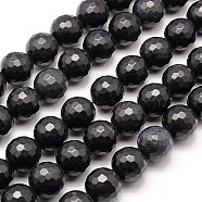 Natural Black Stone Beads Strands, Faceted, Round, Black, 14mm, Hole: 1mm, about 28pcs/strand, 15.75 inch(G-G542-14mm-04)