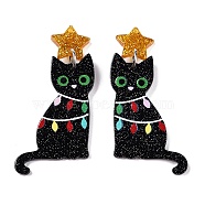 Christmas Themed  Acrylic Pendants, with Iron Findings, Cat Shape, 51x26x2mm, Hole: 1.2mm(SACR-P023-B02)