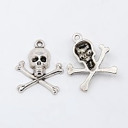 Tibetan Style Alloy Pendants, Pirate Style Skull, Antique Silver, Lead Free, Nickel Free and Cadmium Free, 24x20x4mm, Hole: 2mm, about 680pcs/1000g(TIBEP-LF10441YKG-AS-FF)
