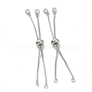 Rack Plating Brass Slider Bracelets Making, Box Chain Bolo Bracelets Making, with Cubic Zirconia Flat Round Charms, Real Platinum Plated, Single Chain Length: about 7cm(KK-B072-14P)