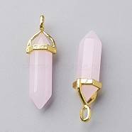 Glass Pointed Pendants, with Alloy Finding, Golden, Bullet, Lavender Blush, 37~40x12.5x10mm, Hole: 3x4.5mm(GLAA-G021-A14)