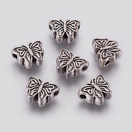 Tibetan Style Alloy Butterfly Beads, Lead Free & Cadmium Free, Antique Silver, 13x10x5mm, Hole: 2mm(TIBEP-GC180-AS-RS)