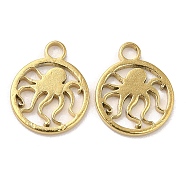 Ion Plating(IP) 304 Stainless Steel Charms, Flat Round with Octopus Charm, Real 18K Gold Plated, 10x8x1mm, Hole: 1.5mm(STAS-L020-001G)