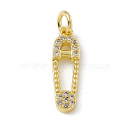 Brass Micro Pave Cubic Zirconia Pendants, with Jump Rings, Safety Pin Charm, Real 18K Gold Plated, 16.5x5x2mm, Hole: 2.7mm(ZIRC-F132-81G)