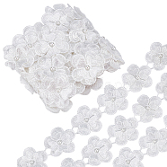 Polyester Ribbon, with Beads, Flower, White, 1-7/8 inch(49mm)(OCOR-GF0001-89A)