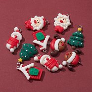 10Pcs 5 Styles Opaque Resin Pendants, with Platinum Tone Iron Loops, Christams Tree & Deer & Snowman & House & Santa Claus, Mixed Color, 26.5~34x15~21.5x5~7mm, Hole: 2mm, 2pcs/style(RESI-FS0001-30)