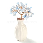 Natural Aquamarine Chips Money Tree Decorations, Porcelain Vase Base with Copper Wire Feng Shui Energy Stone Gift for Home Office Desktop Decoration, 48~62x140mm(DJEW-C016-01H)