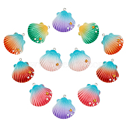 12Pcs 6 Colors Opaque Resin Pendants, with Platinum Tone Iron Loop, Two Tone, Shell with Star, Mixed Color, 33.5~34.5x31.5~32.5x8.5mm, Hole: 2mm, 2pcs/color(RESI-SC0001-71)