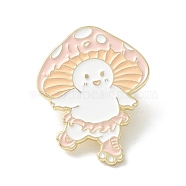 Mushroom Skating Enamel Pin, Cartoon Alloy Brooch for Backpack Clothes, Light Gold, Bisque, 31x24x2mm, Pin: 1mm(JEWB-K053-34LG)