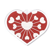 Valentine's Day Transparent Acrylic Pendant, Heart Charm, FireBrick, 40.5x49.5x2mm, Hole: 3mm(OACR-A025-02A)