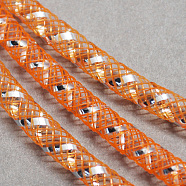 Mesh Tubing, Plastic Net Thread Cord, with Silver Vein, Dark Olive Green, 4mm, 50 yards/Bundle(PNT-Q001-4mm-08)