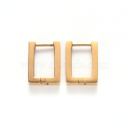 PVD Vacuum Plating 304 Stainless Steel Huggie Hoop Earrings, Rectangle, Real 18K Gold Plated, 15x12.6x3mm, Pin: 1mm(STAS-S103-22G)