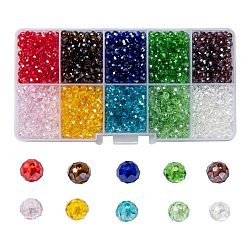 Electroplate Glass Beads, Pearl Luster Plated, Faceted, Rondelle, Mixed Color, 4x3mm, Hole: 0.4mm, 10 colors, 200pcs/color, 2000pcs/box(EGLA-X0006-01C-4mm)