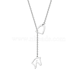 Stainless Steel Lariat Necklaces, Origami Horse, Stainless Steel Color, 27.56 inch(70cm)(JR3164-2)