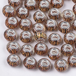 Resin European Beads, Large Hole Beads, with Silver Color Plated Brass Cores, Faceted, Rondelle, Goldenrod, 14x8~8.5mm, Hole: 4.5~5mm(RPDL-S013-11E)