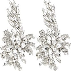2Pcs Crystal Rhinestone Ornament Accessories, Based on No-Woven Fabric, Flower, DIY Costumes, Shoes, Bags Accessories for Wedding, Party, Platinum, 100x55mm(DIY-FG0003-34)
