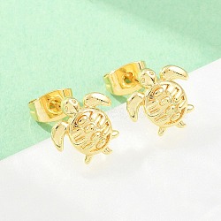 Brass Stud Earrings, Tortoise, Long-Lasting Plated, Rack Plating, Lead Free & Cadmium Free, Real 18K Gold Plated, 11x10mm(EJEW-F405-02G)