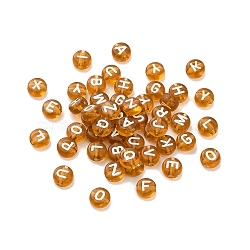 Opaque Acrylic Beads, Flat Round with Letter, Chocolate, 7x4mm, Hole: 1.6mm, about 3846pcs/500g(OACR-H046-02D)