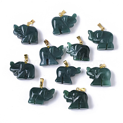 Natural Agate Pendants, with Golden Plated Metal(Brass or Iron Materials Random Delivery) Snap On Bails, Dyed, Elephant, Dark Cyan, 17~19x20~22.5x11.5~12.5mm, Hole: 2.5x6mm(X-G-R459-003)
