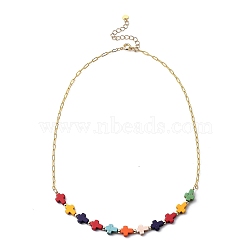 Cross Synthetic Turquoise Beaded Necklaces, with Golden Plated Brass Paperclip Chains and Spring Ring Clasps, Colorful, 18.11 inch(46cm)(NJEW-JN03067)