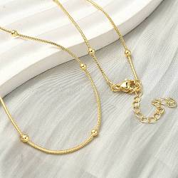 1.2MM Brass Ball Round Snake Chain Necklaces for Women Men, Rack Plating, Long-Lasting Plated, Lead Free & Cadmium Free, Real 18K Gold Plated, 18.31 inch(46.5cm)(X-NJEW-F350-03G)