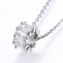 304 Stainless Steel Pendant Necklaces, with Cubic Zirconia, Stainless Steel Color, 17.71 inch(45cm), Pendant: 11x6.5mm(NJEW-H486-18P)