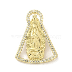 Brass Micro Pave Clear Cubic Zirconia Pendants, Nossa Senhora Aparecida Charms, Real 18K Gold Plated, 27.5x21x8mm, Hole: 4.5x3mm(KK-M300-12G-03)