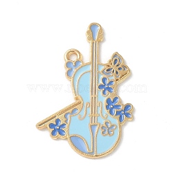 Alloy Enamel Pendants, Musical Instrument with Flower Charm, Golden, Cello, 35x24.5x1mm, Hole: 1.8mm(FIND-D276-01A-01)