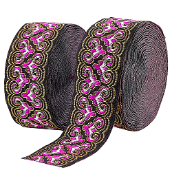 Ethnic Style Embroidery Polyester Ribbons, Jacquard Ribbon, Tyrolean Ribbon, Garment Accessories, Heart Pattern, Violet, 1-3/8 inch(34mm), 0.4mm, about 7.66 Yards(7m)/pc(OCOR-WH0070-10E-10)