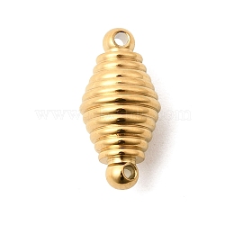 304 Stainless Steel Magnetic Clasps, Ion Plating(IP), Ribbed Bicone, Real 18K Gold Plated, 15x7.5mm, Hole: 1.2mm(STAS-F350-04B-G)