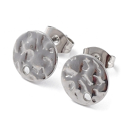 Non-Tarnish 201 Stainless Steel Flat Round Stud Earring Findings, with 304 Stainless Steel Pins, Stainless Steel Color, 10x0.9mm, Hole: 1.4mm, Pin: 0.7mm(STAS-K259-19B-P)