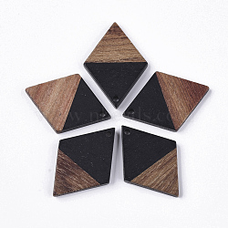 Resin & Walnut Wood Pendants, Rhombus, Black, 34.5x24x3mm, Hole: 2mm(RESI-Q210-009A-A01)