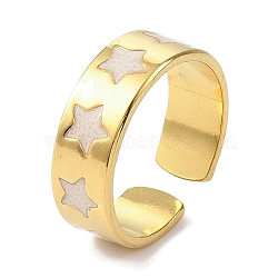 304 Stainless Steel Enamel Open Cuff Rings for Women, Star, Real 18K Gold Plated, 6.5mm(RJEW-F166-33G-01)