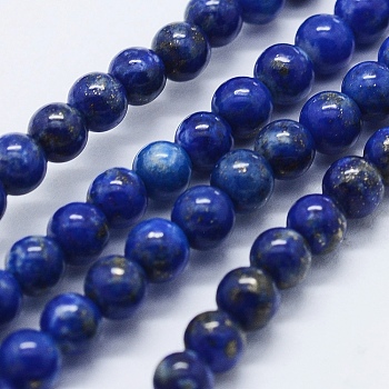 Natural Lapis Lazuli Beads Strands, Round, 4mm, Hole: 0.5mm, about 103pcs/strand, 15.35 inch(39cm)
