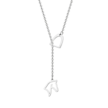 Stainless Steel Lariat Necklaces, Origami Horse, Stainless Steel Color, 27.56 inch(70cm)