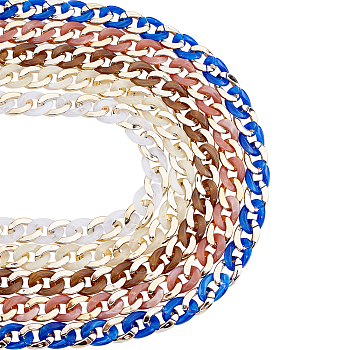 Gorgecraft Handmade CCB Plastic Curb Chain, with Acrylic Linking Rings, Imitation Gemstone, for Handbag Chain Making, Golden, Mixed Color, Link: 22~23x16~17x5mm, 39.37 inch(1m)/strand, 5strands/set