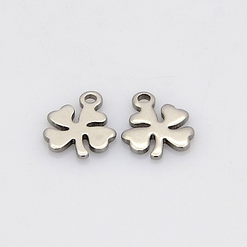 Four Leaves Clover 304 Stainless Steel Charms, Stainless Steel Color, 10x8x1mm, Hole: 1mm