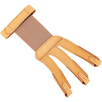 Leather Archery Protective Glove 3 Fingers Hand, for Shooting Bow Arrow, Goldenrod, 200x70x21mm