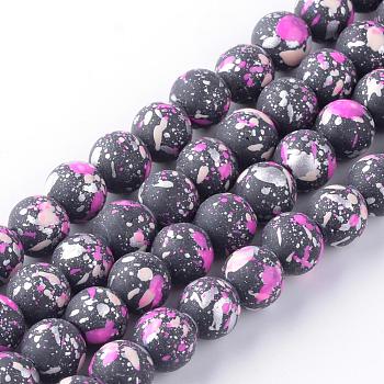 Baking Painted Glass Bead Strands, Round, Orchid, 6mm, Hole: 1mm, about 133pcs/strand, 31.4 inch