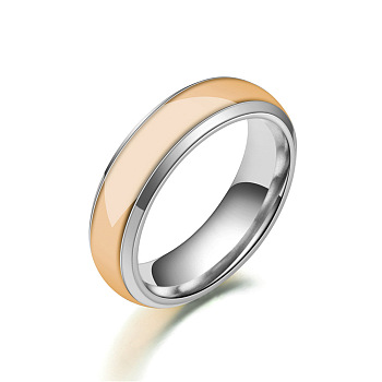 Luminous 304 Stainless Steel Flat Plain Band Finger Ring, Glow In The Dark Jewelry for Men Women, Orange, US Size 8(18.1mm)