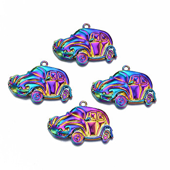 Rainbow Color Alloy Pendants, Cadmium Free & Nickel Free & Lead Free, Car, 27x39x5mm, Hole: 2mm