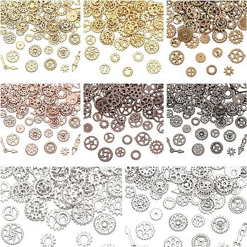 Zinc Alloy  Open Back Bezel Cabochons, Gear, For DIY UV Resin, Epoxy Resin Jewelry Making, Cadmium Free & Lead Free, Mixed Color, 7~18x7~19x~1~2mm, 8 colors, 20g/color, 160g/box.