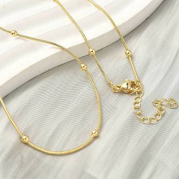 1.2MM Brass Ball Round Snake Chain Necklaces for Women Men, Rack Plating, Long-Lasting Plated, Lead Free & Cadmium Free, Real 18K Gold Plated, 18.31 inch(46.5cm)