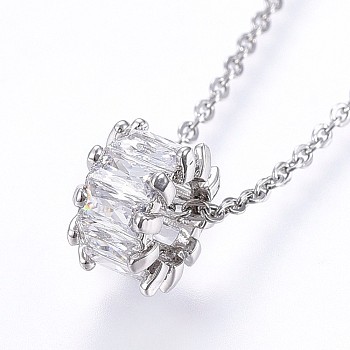 304 Stainless Steel Pendant Necklaces, with Cubic Zirconia, Stainless Steel Color, 17.71 inch(45cm), Pendant: 11x6.5mm