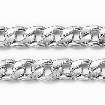 3.28 Feet 304 Stainless Steel Cuban Link Chains, Chunky Curb Chains, Twisted Chains, Unwelded, Stainless Steel Color, 5.5x3.8x1mm