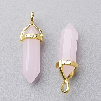 Glass Pointed Pendants, with Alloy Finding, Golden, Bullet, Lavender Blush, 37~40x12.5x10mm, Hole: 3x4.5mm