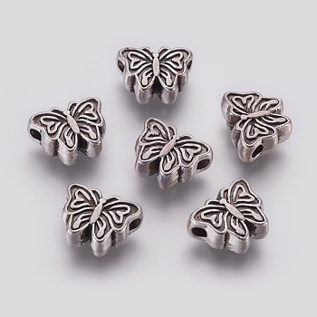 Tibetan Style Alloy Butterfly Beads, Lead Free & Cadmium Free, Antique Silver, 13x10x5mm, Hole: 2mm